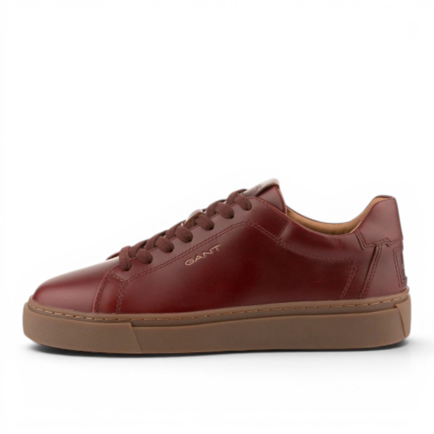 My Store GANT men's burgundy leather low-top sneakers with lace-up closure and rubber sole.
