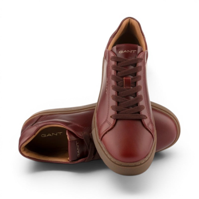 My Store GANT men's burgundy leather low-top sneakers with brown laces and rubber soles.