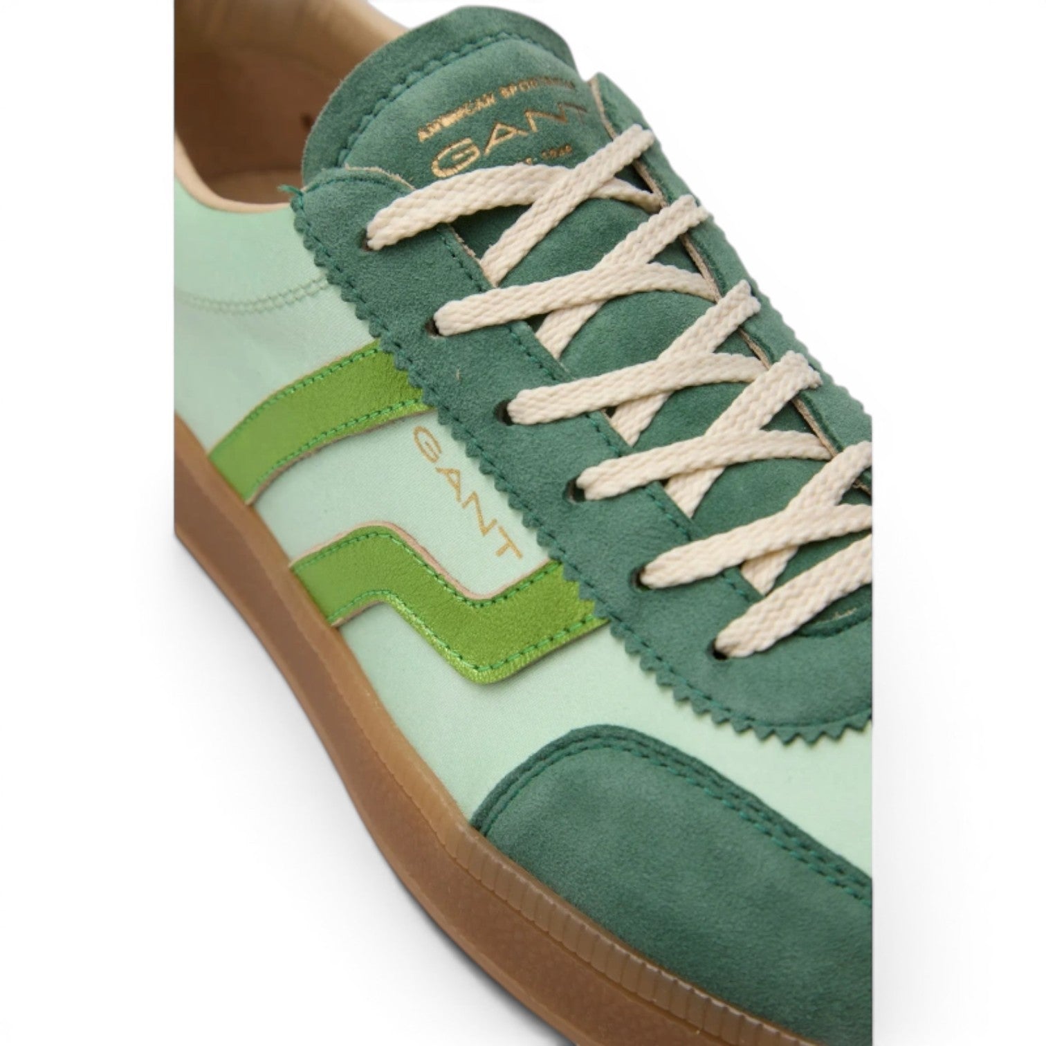 My Store GANT sneakers in light green and dark green suede with cream laces and a gum sole.