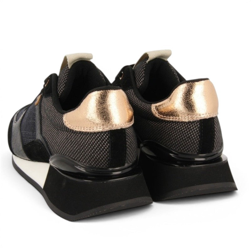 My Store Gioseppo BALTIMORE black textile and leather sneakers with gold accents and a 3.5cm wedge.
