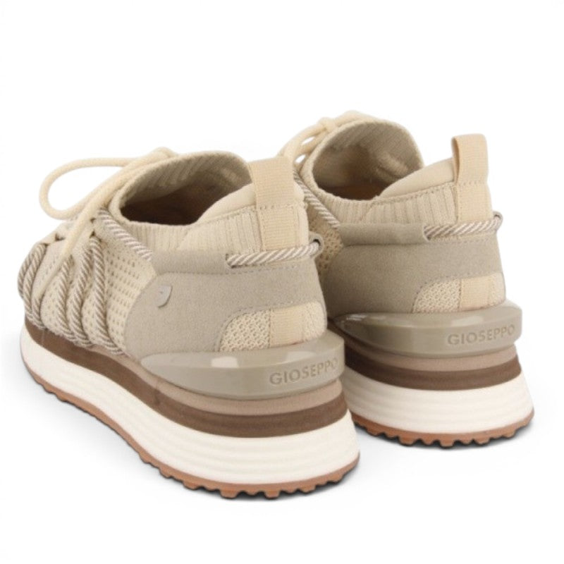 My Store Gioseppo beige knit and suede platform sneakers with lace-up closure and EVA sole.