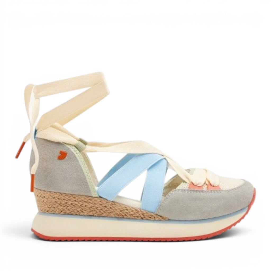 My Store Gioseppo HINESBURG multi-color leather and textile platform espadrille sandals with lace-up ankle straps.