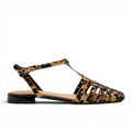 My Store Gioseppo 75457 flat sandals with leopard print straps and gold stud details.