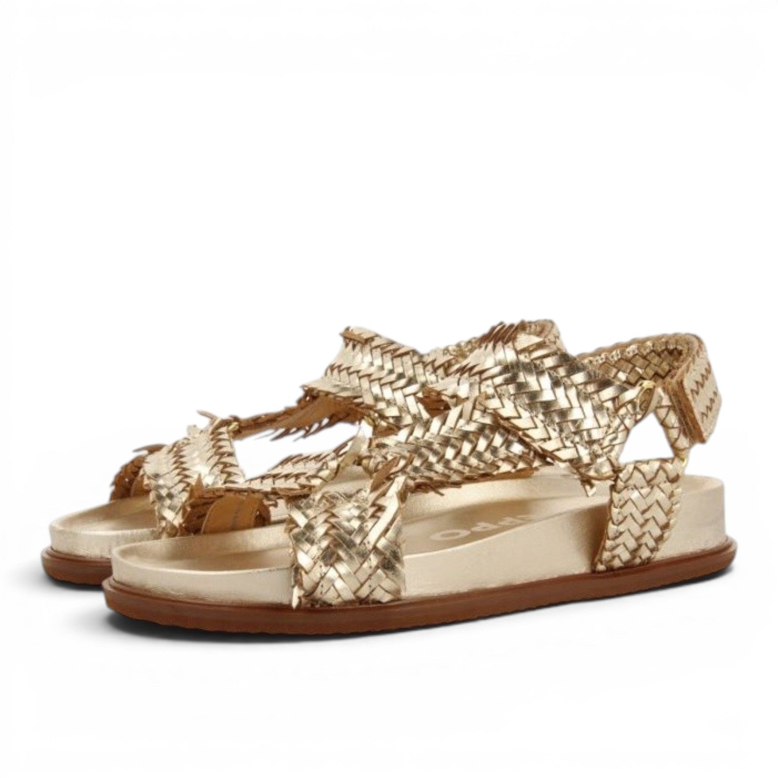 My Store gold leather braided strap flat sandals 69141