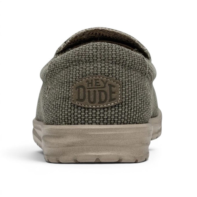 My Store Hey Dude Mikka Braided slip-on shoes in olive green textile with a textured weave and tan sole.