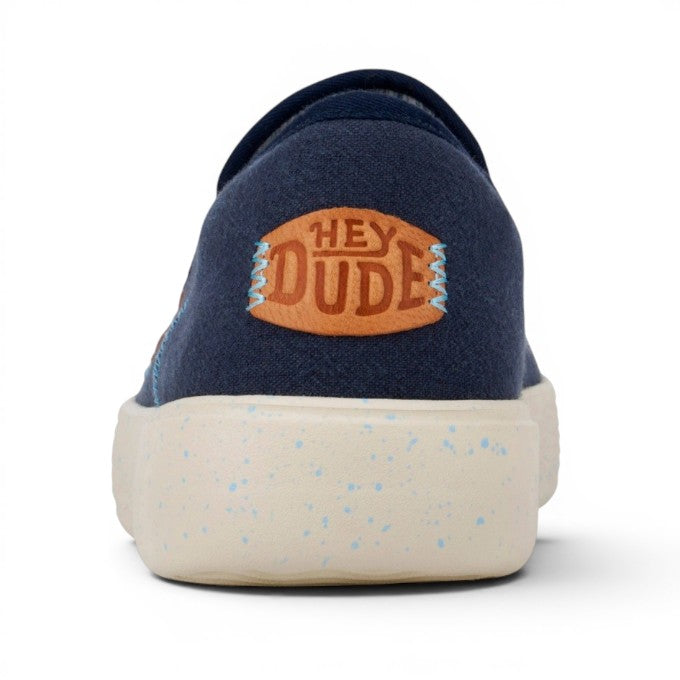 My Store Hey Dude Sunapee M Coastline navy blue textile slip-on shoes with a speckled sole.