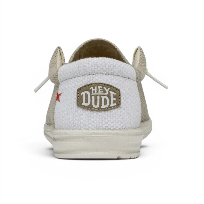 My Store Hey Dude Wally Braided beige textile slip-on shoes with elastic laces and a white textured heel.