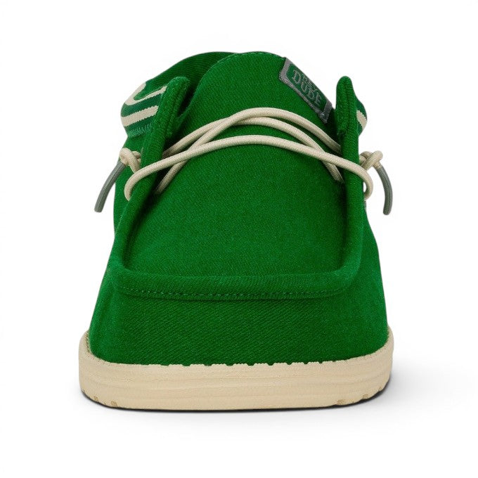 My Store Hey Dude Wally Letterman green textile slip-on shoes with elastic laces and a light sole.