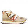 My Store IONA beige leather and textile wedge sandals with colorful braided straps and a 5.5cm heel.