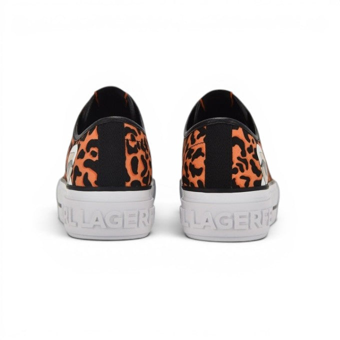 My Store Karl Lagerfeld Kampus Max textile sneakers with orange leopard print and white platform sole.