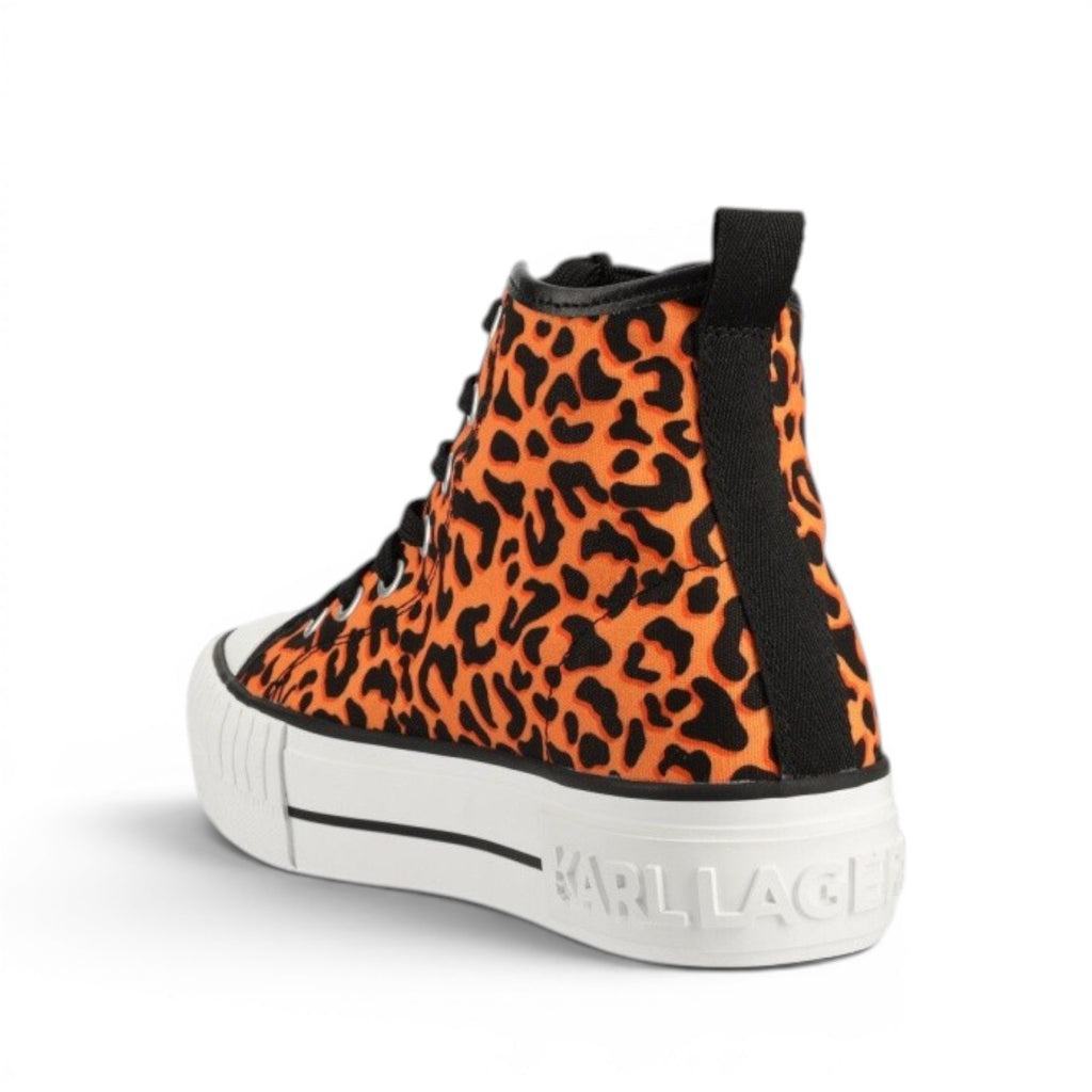 My Store Karl Lagerfeld Kampus Max orange leopard print textile high-top platform sneakers.