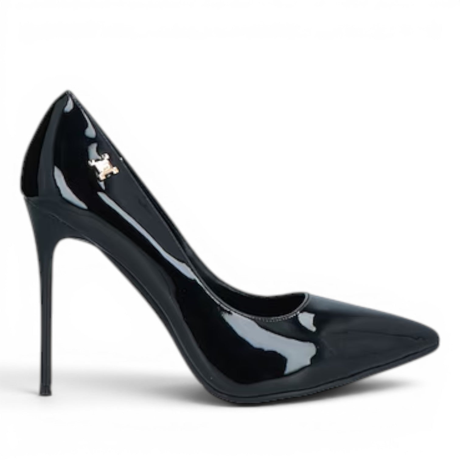 My Store Laura Biagiotti 8153A black patent synthetic pointed-toe stiletto pumps with 10.5cm heel.