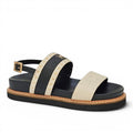 My Store Laura Biagiotti 9078 black and cream faux leather sandals with gold studs and logo detail.