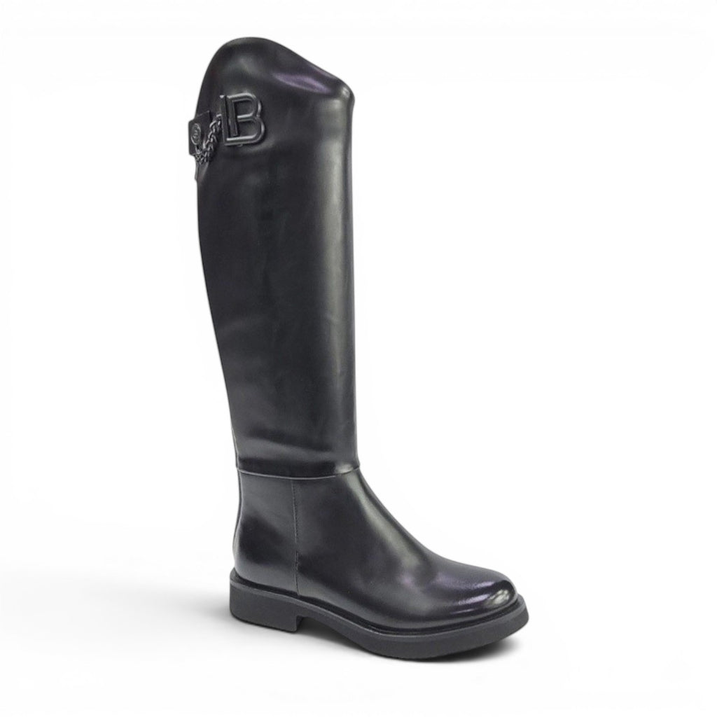 My Store Laura Biagiotti 9314 black synthetic knee-high boots with textile lining and back zipper.
