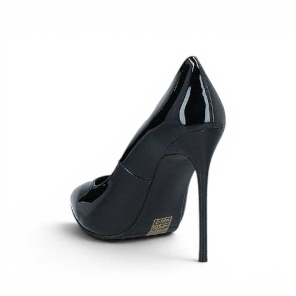 My Store Laura Biagiotti 8153A black patent synthetic pump with a 10.5cm heel.
