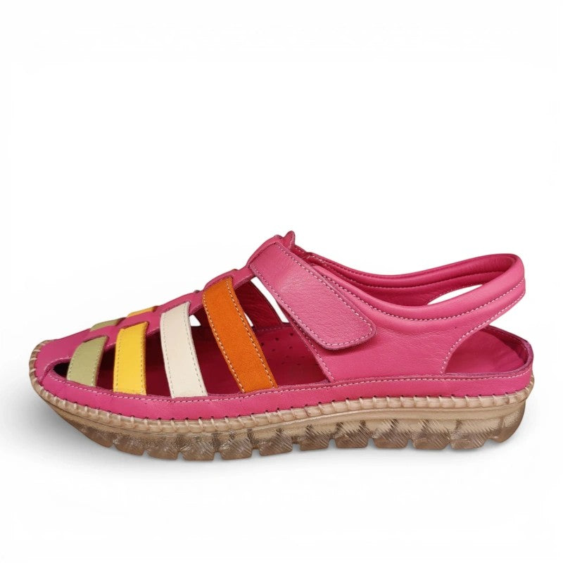 My Store Loretta Vitale 106 pink leather sandals with multi-colored straps and rubber sole.