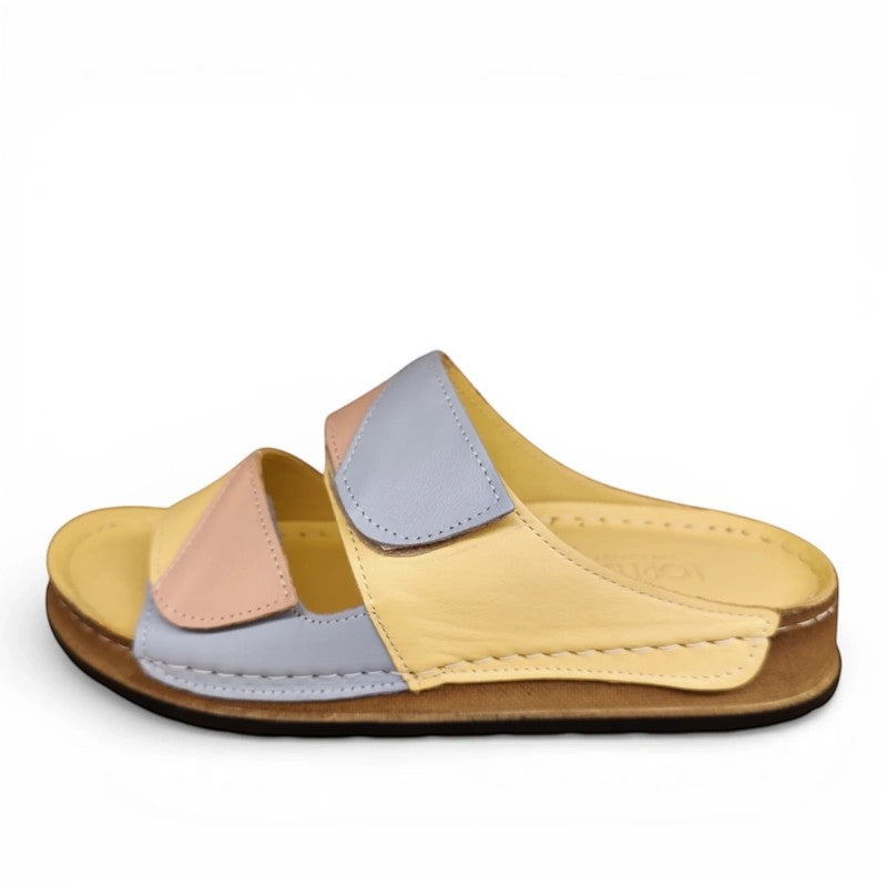 My Store Loretta Vitale 305 pastel leather slide sandals with adjustable straps and rubber sole.