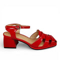My Store Loretta Vitale C9321 red patent leather caged block heel sandals with ankle strap.