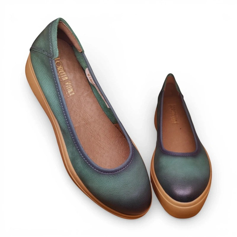 My Store Loretta Vitale W1403 women's teal leather ballet flats with a rubber sole.