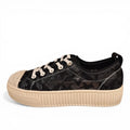My Store Loretta Vitale W1903 black textile sneakers with a textured rubber sole and removable leather insole.
