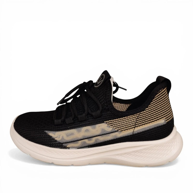 My Store Loretta Vitale W4301 black textile sneakers with beige accents and removable leather insole.