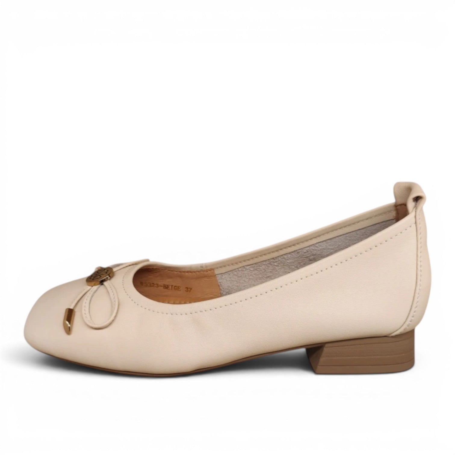 My Store Loretta Vitale W5323 beige leather ballet flats with a bow detail and low heel.