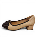 My Store Loretta Vitale W5341 women's beige leather and textile pumps with black trim and bow detail.