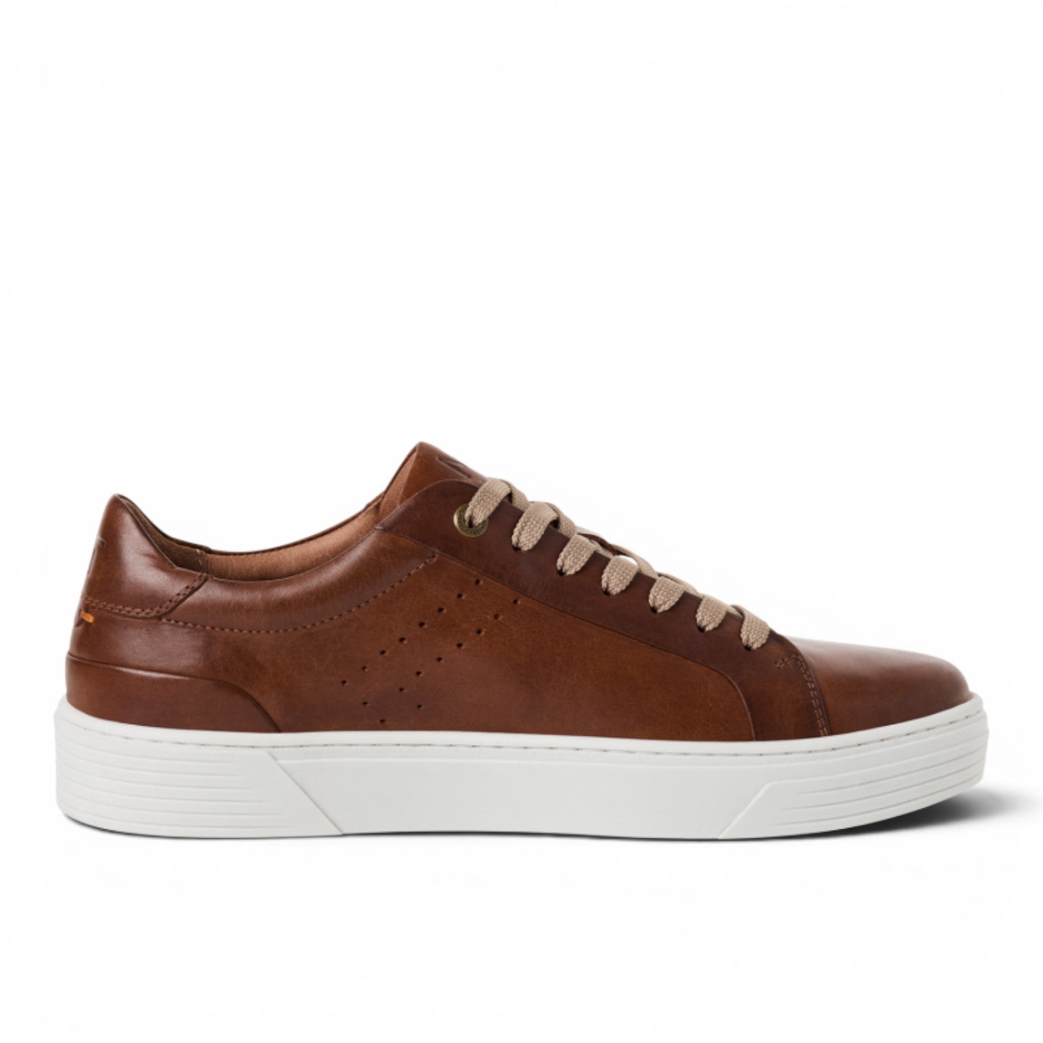 My Store Marco Tozzi 2/2-13657 brown leather low-top sneakers with white soles and tan laces.