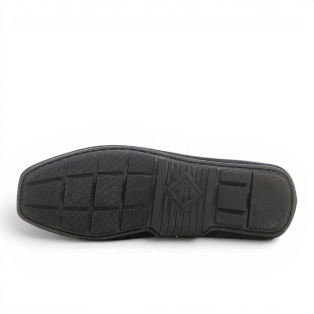 My Store Mc Bay men's dark blue suede loafers with leather lining and rubber sole.