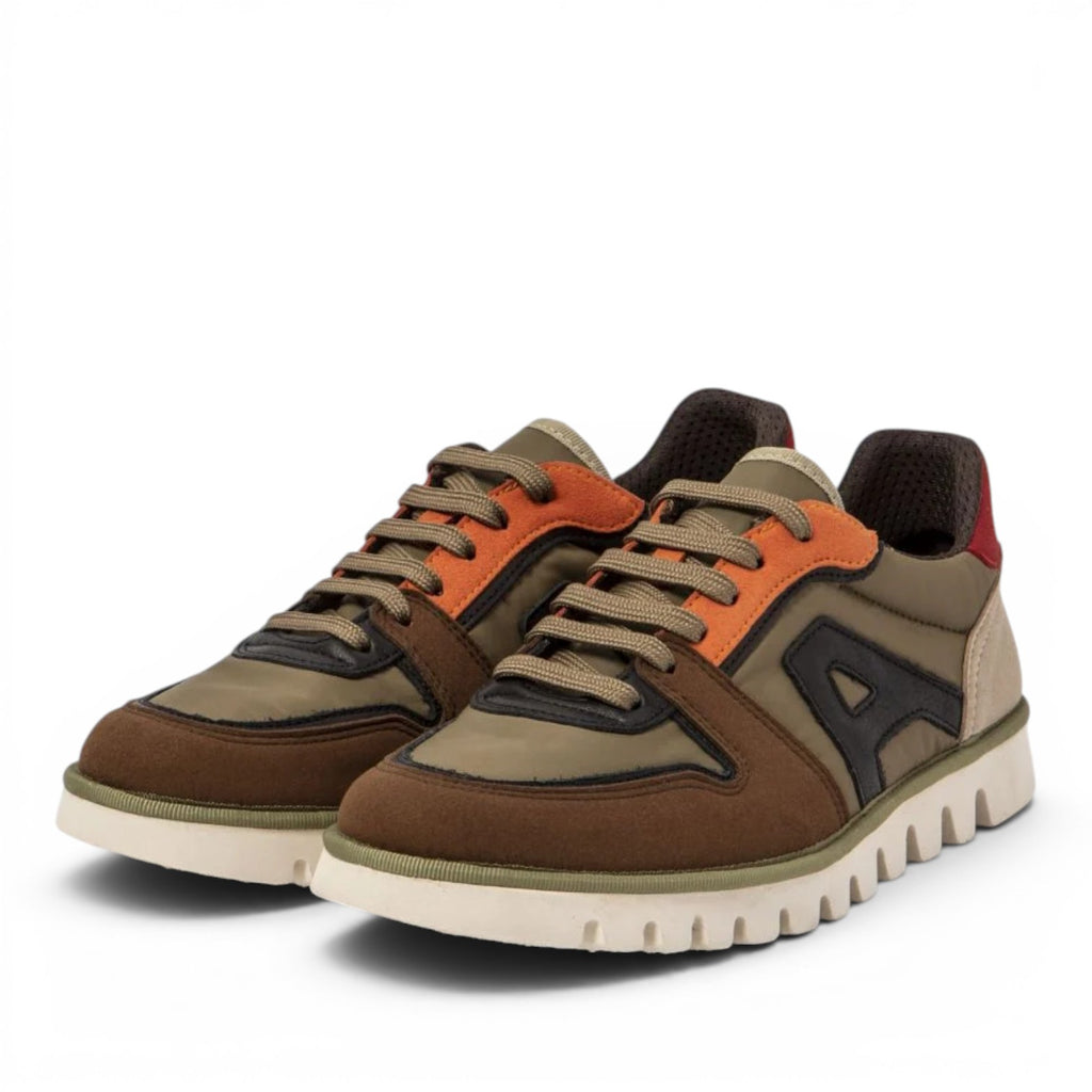 My Store ART 1589 Ontario sneakers with brown, olive green, and orange leather and textile panels. Lace-up closure.