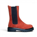 My Store MAD MIND 14772 orange suede chelsea boots with black elastic side panels and chunky lug sole.