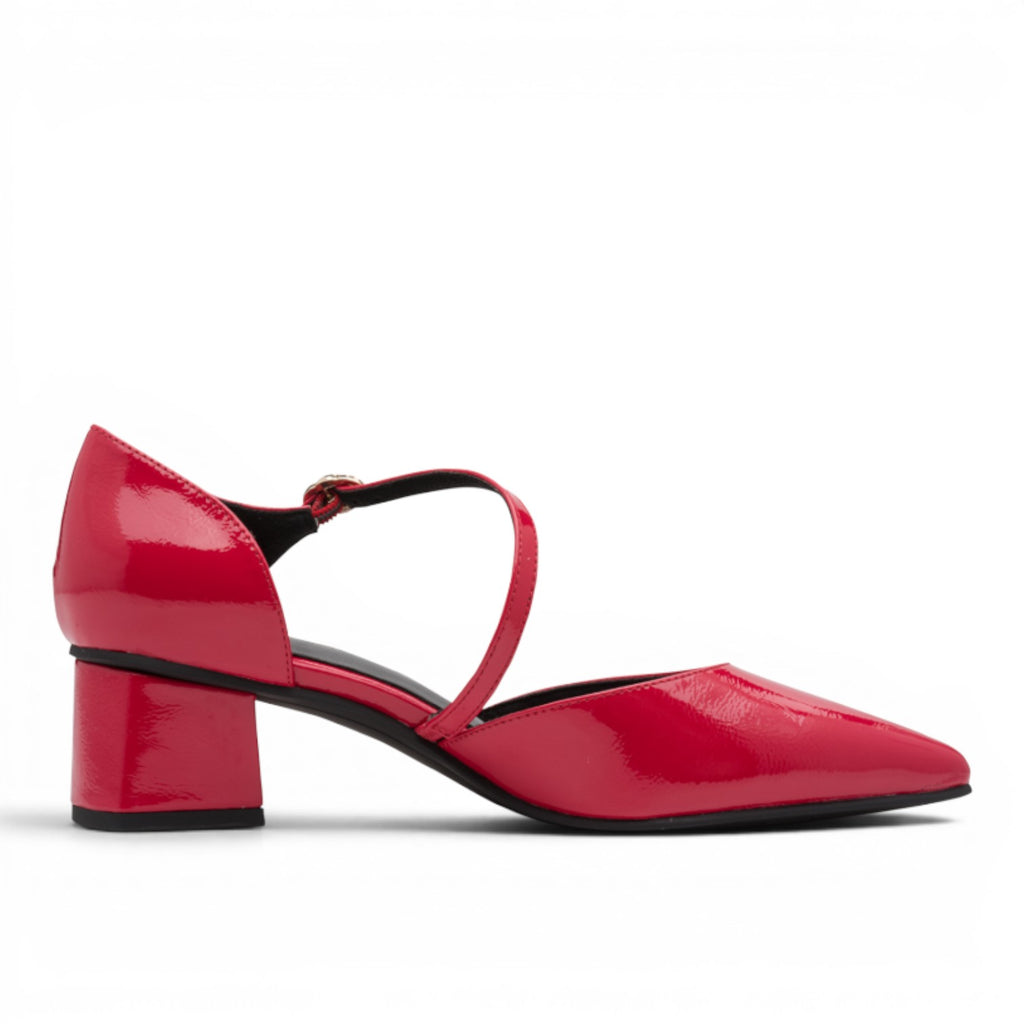 My Store red synthetic patent leather Mary Jane heels with a 40mm block heel and ankle strap.