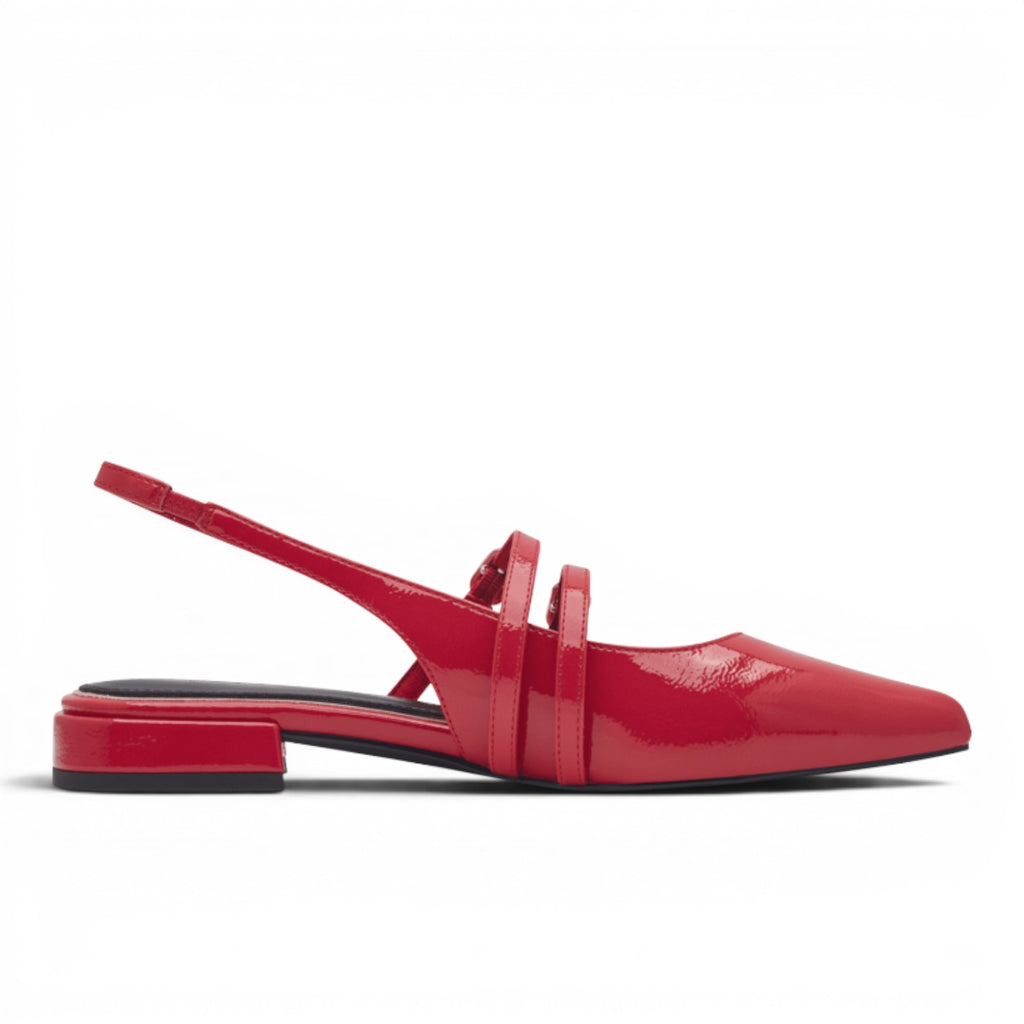 My Store red patent synthetic slingback flats with double strap detail and a low block heel.