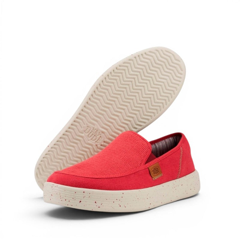 My Store red textile slip-on casual shoes with a speckled sole and elastic side panels.