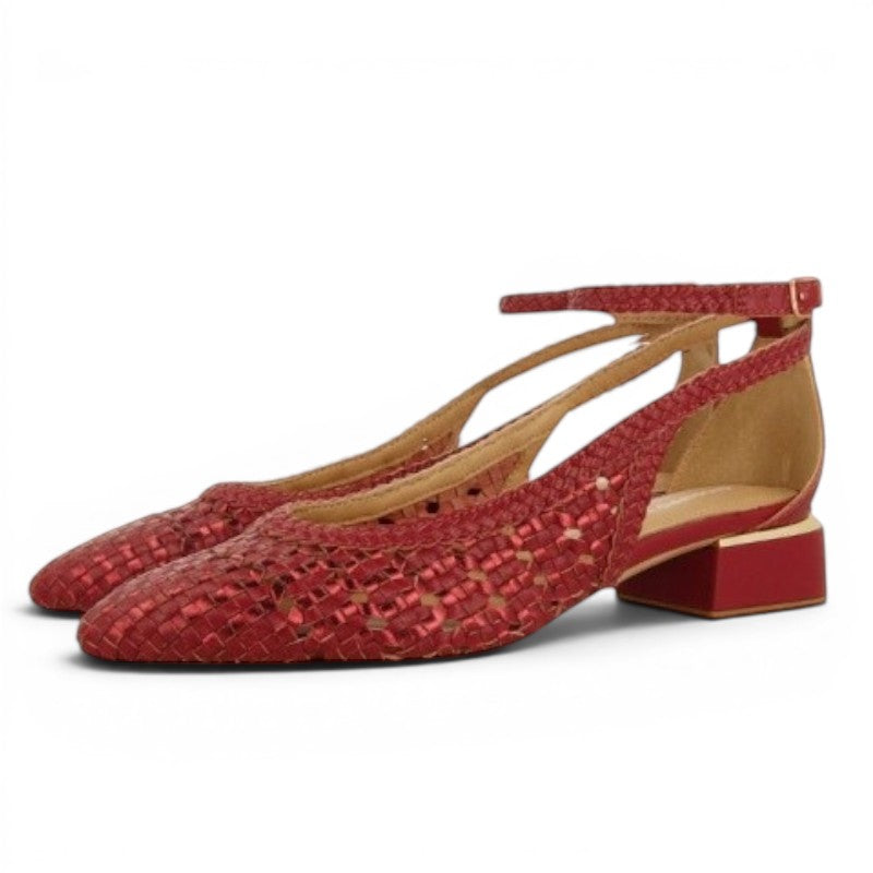 My Store red woven leather low heel ankle strap flats