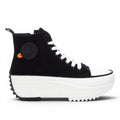 My Store Refresh high-top textile sneakers with white laces, white toe cap, and chunky white sole. Side zip closure.