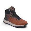 My Store Rieker U0161-22 brown leather and synthetic high-top hiking boots with black laces and textile lining.