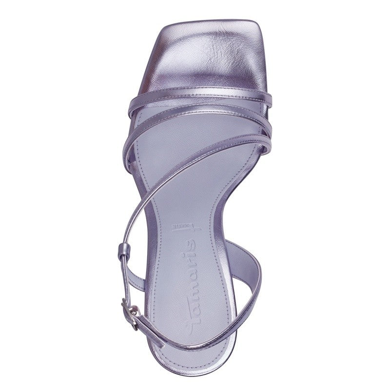 My Store silver synthetic strappy square-toe heeled sandals with buckle closure