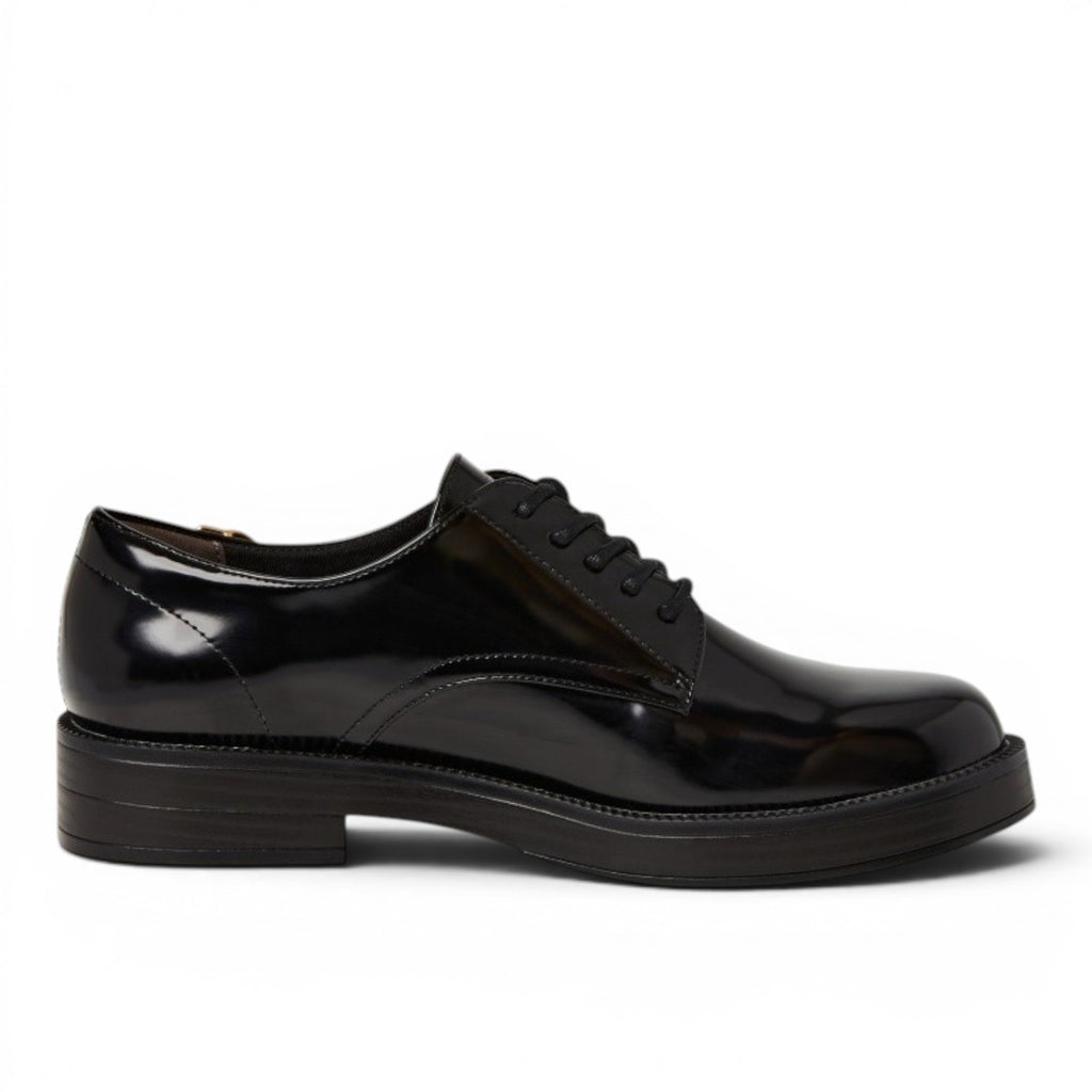 My Store Tamaris black synthetic lace-up oxford shoes with a shiny finish and round toe.