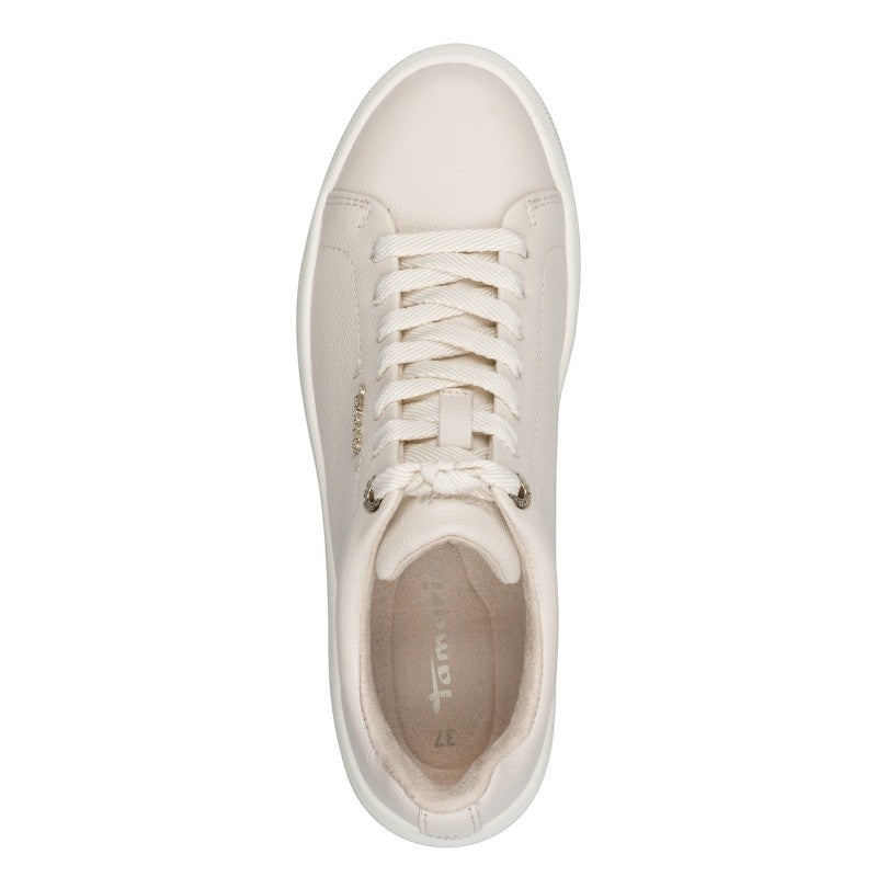 My Store Tamaris 1/1-23736 cream leather lace-up sneakers with textile and synthetic lining.