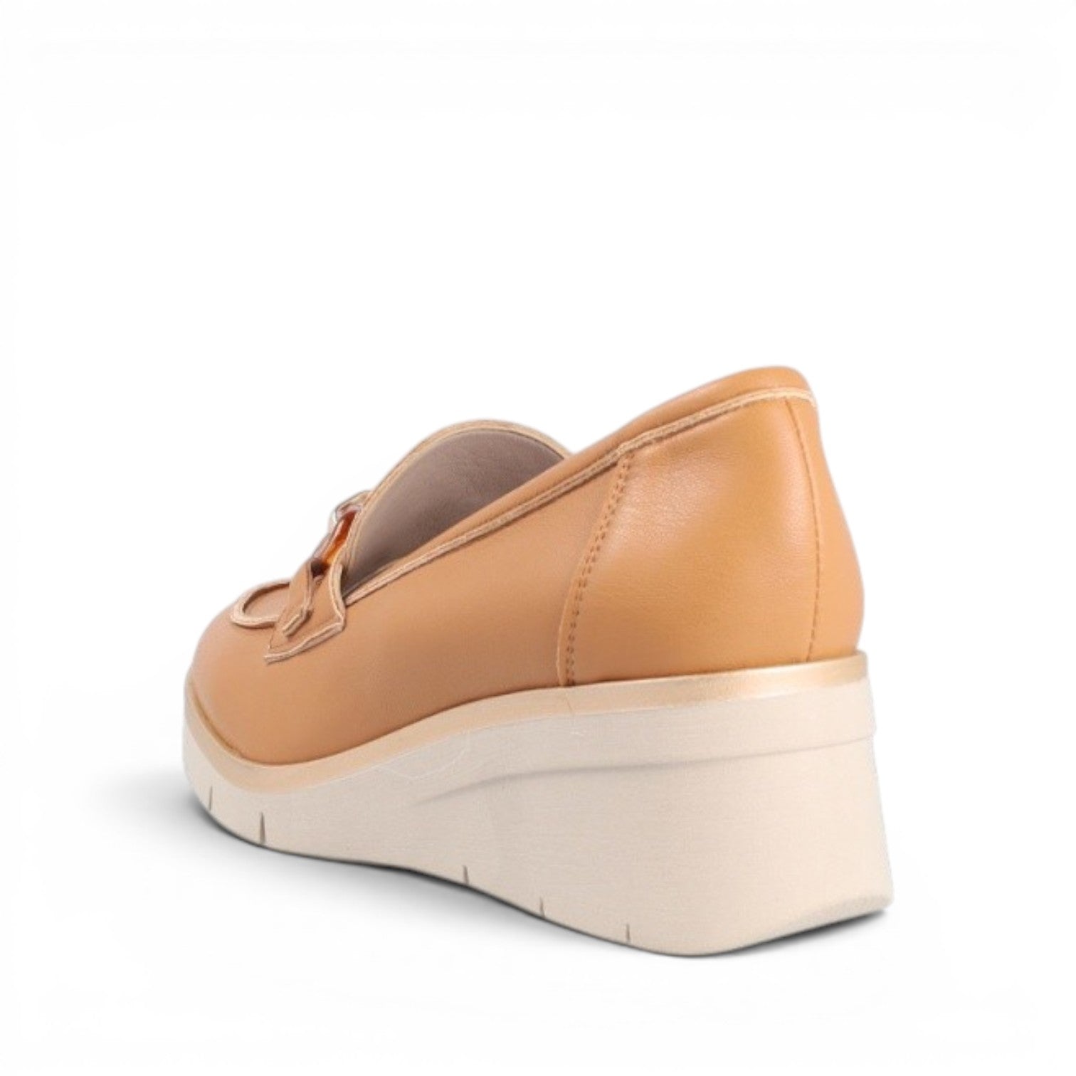 My Store tan leather wedge loafers made in Italy with a 5cm heel and leather insole.