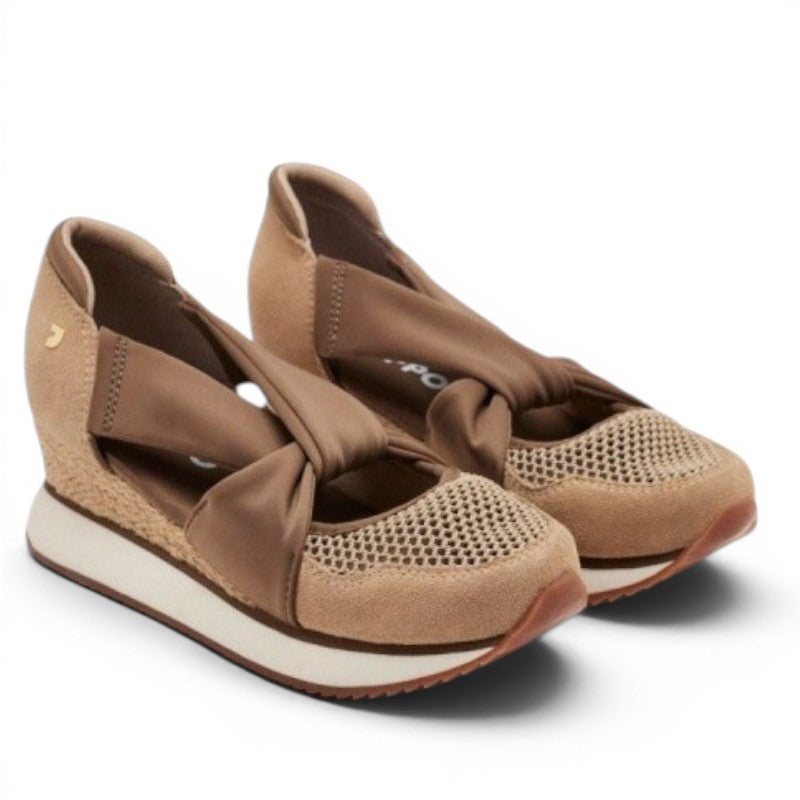 My Store taupe leather and textile wedge espadrilles with knotted detail and perforated toe.