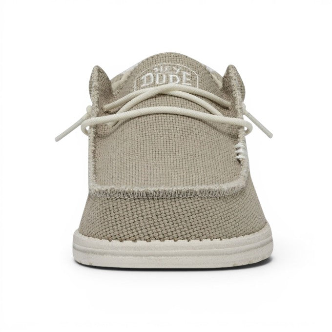 My Store Wally Braided beige textile slip-on shoes with white laces and a flexible sole.