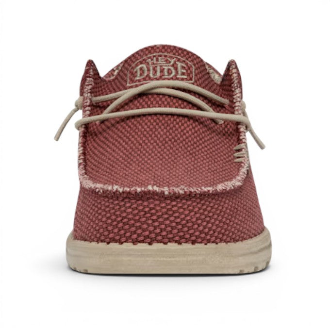 My Store Wally Braided red textile slip-on shoes with beige laces and white stitching.