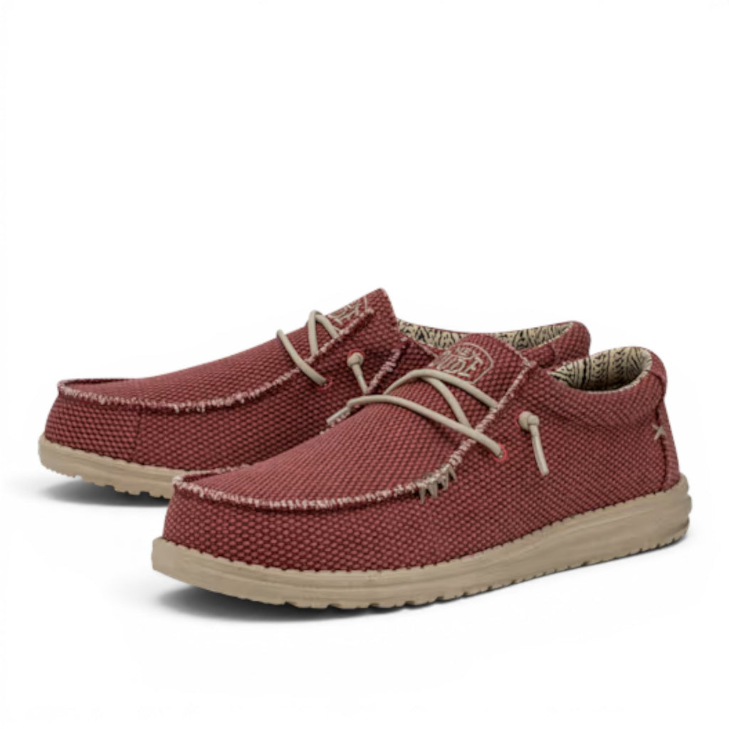 My Store Wally Braided red textile slip-on shoes with light tan soles and elastic laces.