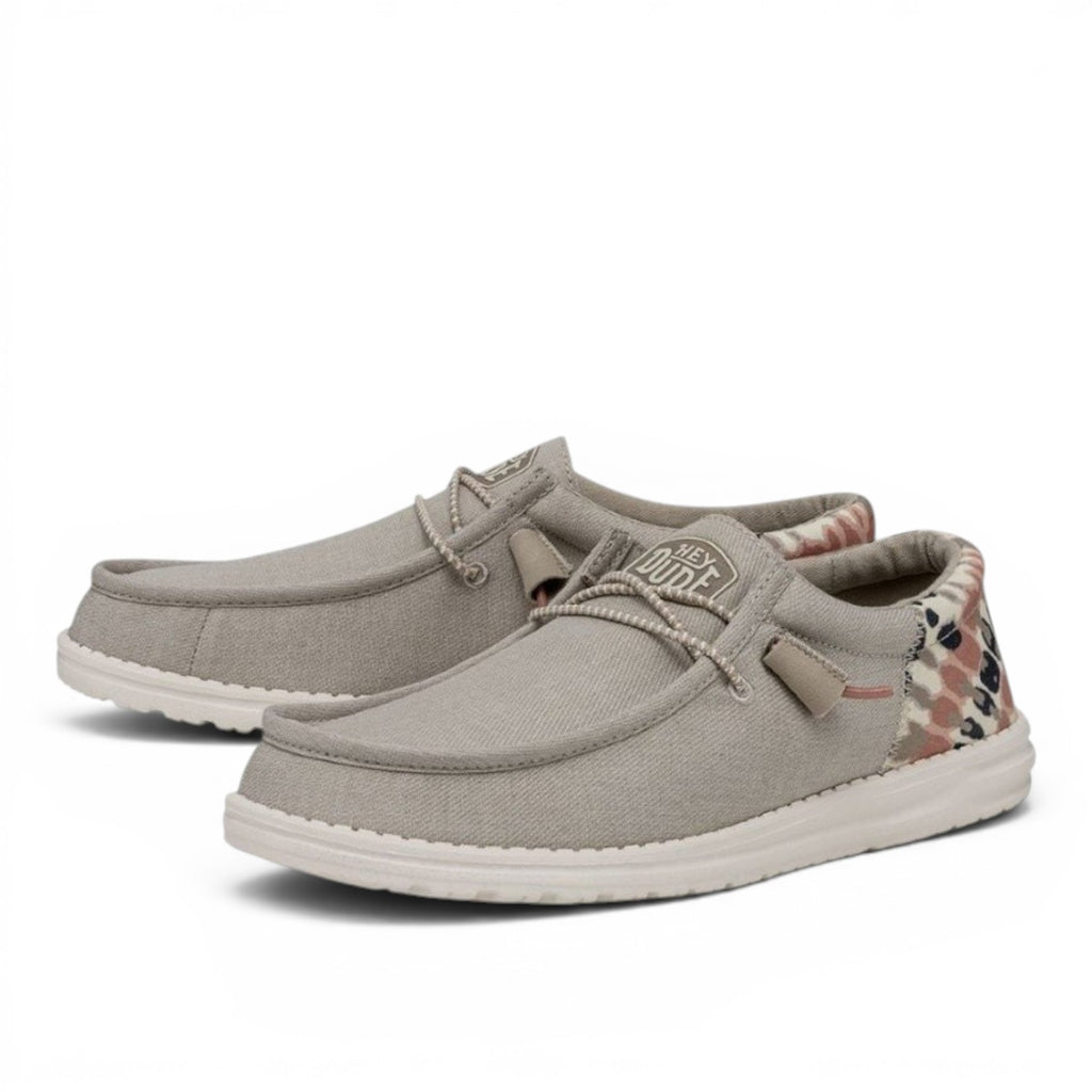 My Store Wally Funk grey textile slip-on shoes with elastic laces and a leopard print heel detail.