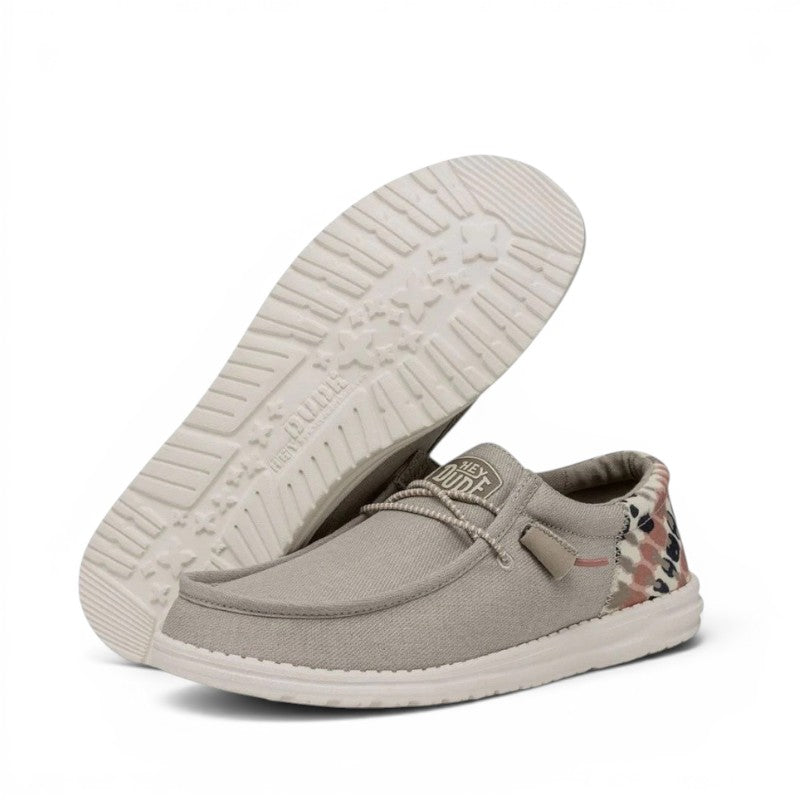 My Store Wally Funk grey textile slip-on shoes with tie-dye heel detail and elastic laces.