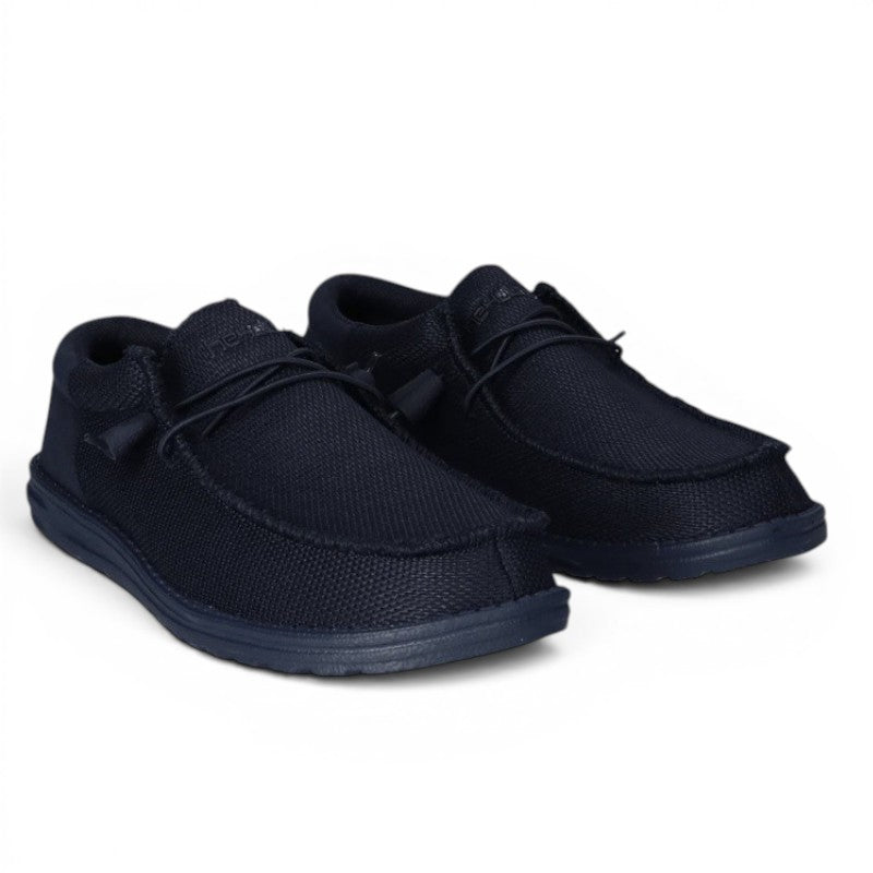 My Store Wally Funk Mono navy blue polyester knit slip-on shoes with elastic laces and easy-on system.