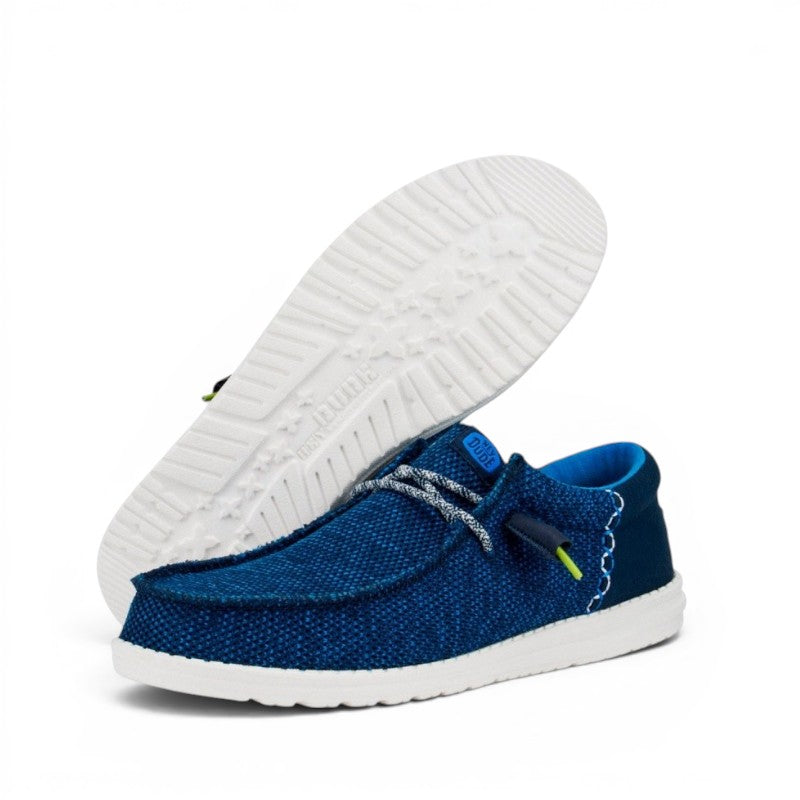 My Store Wally Funk Open Mesh blue textile shoes with elastic laces and removable foam insole.
