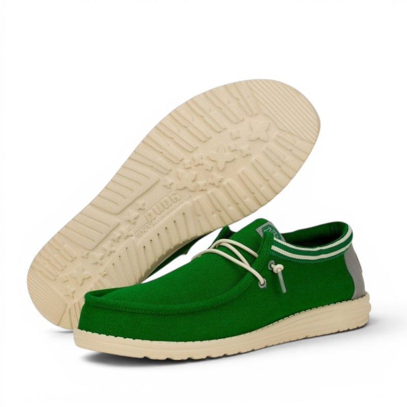 My Store Wally Letterman green textile casual shoes with elastic laces and a flexible sole.